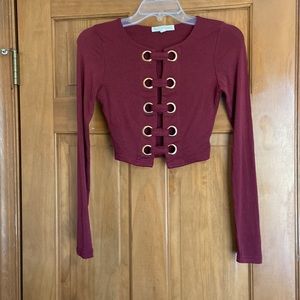 Forever 21 Hot & Delicious Burgundy Long Sleeve Crop Top